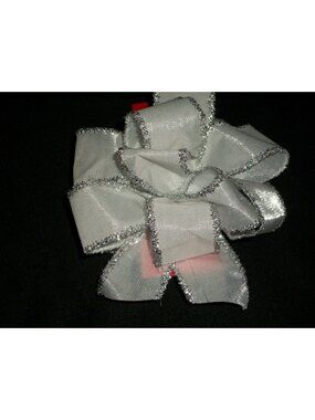 White Silver Glitter Wired Edge Christmas Gift Bow Package Fancy Wedding Pew